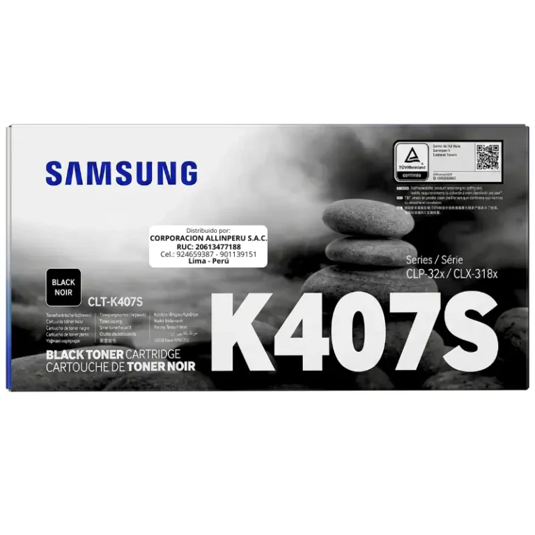 Tóner Samsung CLT-K407S negro original sellado vista frontal
