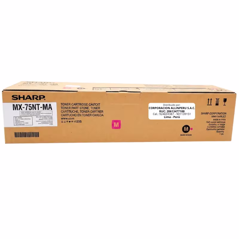 Tóner Sharp MX-75NTMA Magenta original sellado vista frontal