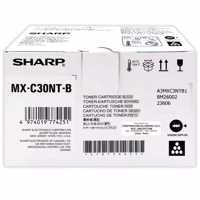Tóner Sharp MX-C30NTB Negro original caja sellada vista frontal