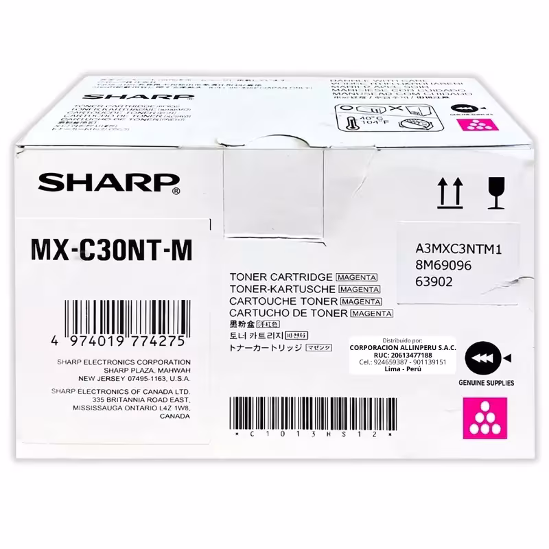 Tóner Sharp MX-C30NTM Magenta original caja sellada vista frontal