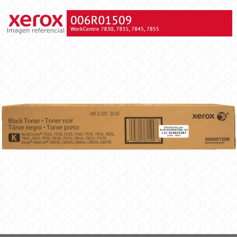 Toner Xerox 006R01509 Negro 26K WorkCentre 7830, 7835, 7845, 7855 Capacidad Estandar