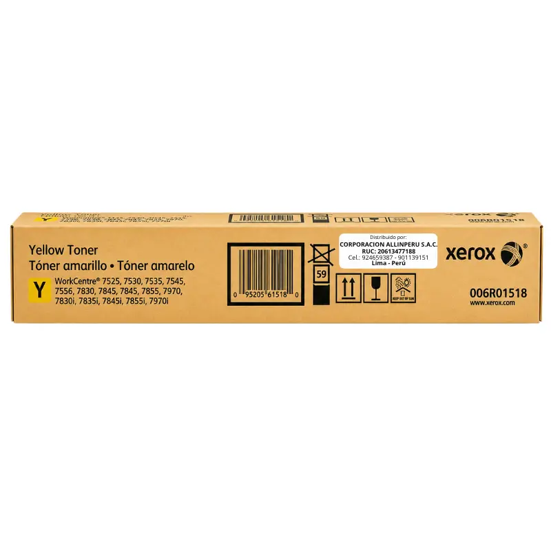 Tóner Xerox 006R01518 amarillo original, vista frontal WorkCentre 7525