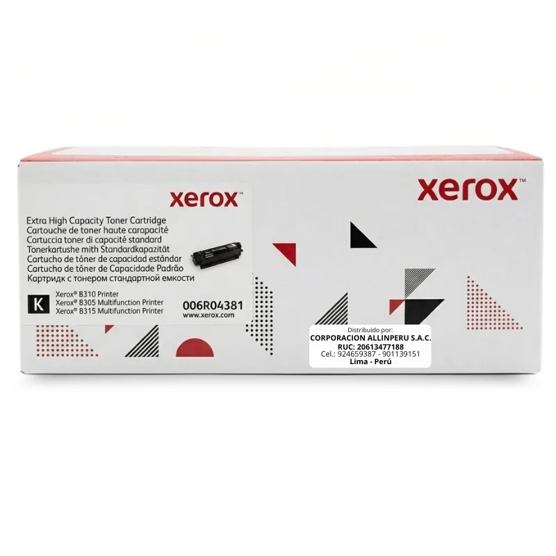 Tóner Xerox 006R04381 — Vista frontal caja original Foto de tóner Xerox 006R04381 negro original sellado caja frontal