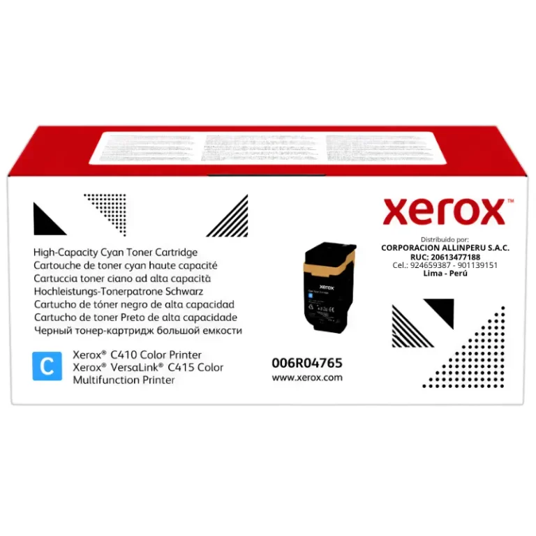 Tóner Xerox 006R04765 cian alta capacidad vista frontal