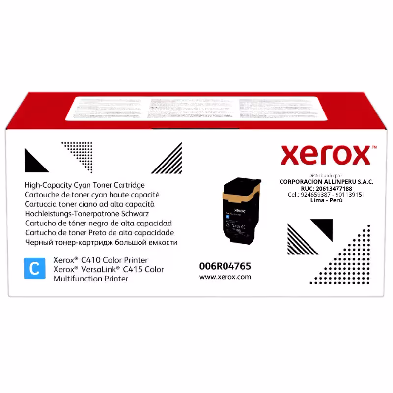 Tóner Xerox 006R04765 cian alta capacidad vista frontal