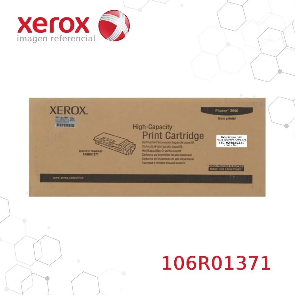 Toner Xerox 106R01371 Negro 14K Phaser 3600 Alta capacidad