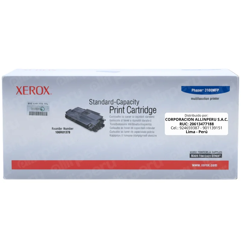 Foto de tóner Xerox 106R01378 original negro frontal
