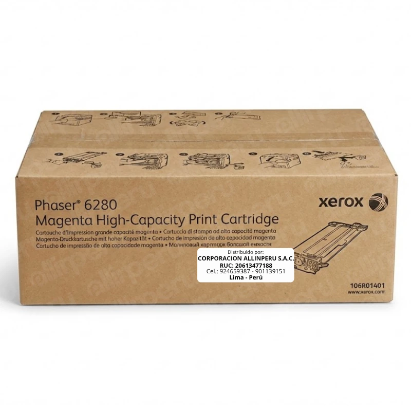 Tóner Xerox 106R01401 Magenta original para Phaser 6280 — caja sellada frontal