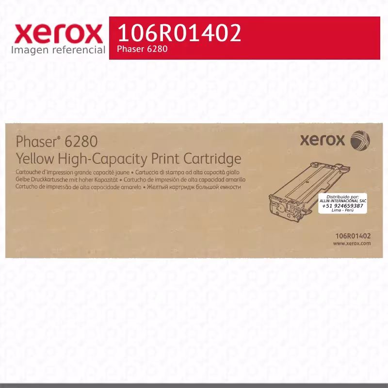 Cartucho tóner Xerox 106R01402 amarillo sellado en caja original Phaser 6280