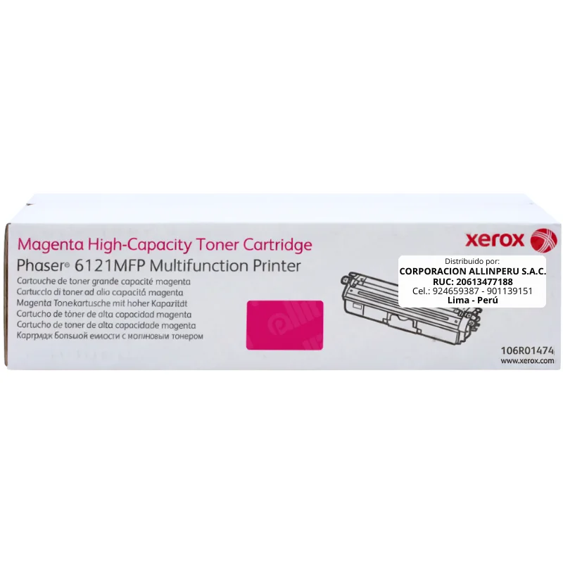 Toner Xerox 106R01474 Alta Capacidad Magenta Toner Xerox 106R01474 Magenta original caja sellada para Phaser 6121MFP