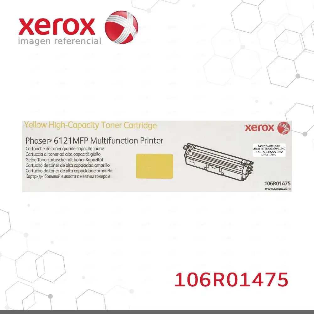 Toner-Xerox-106R01475-para-Phaser-6121.webp Toner Xerox 106R01475 Amarillo 2.5K Phaser 6121 Alta capacidad - Imagen 1