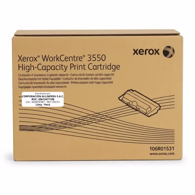Foto de tóner Xerox 106R01531 negro original sellado sobre fondo blanco