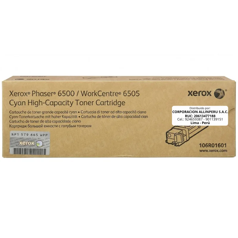 Foto de toner Xerox 106R01601 cyan vista frontal sellado original