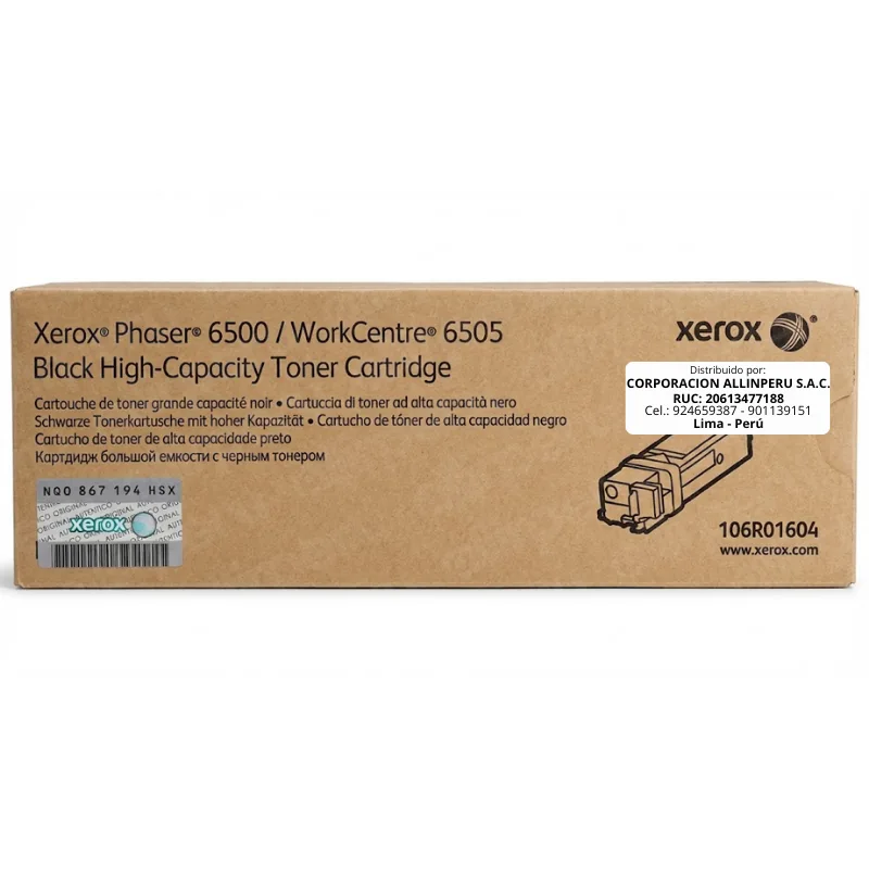 Foto de tóner Xerox 106R01604 negro original vista frontal caja sellada