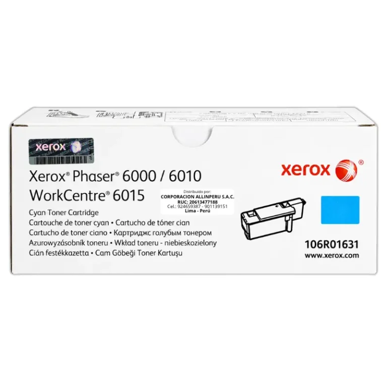 Foto de toner Xerox 106R01631 cian original sobre fondo blanco