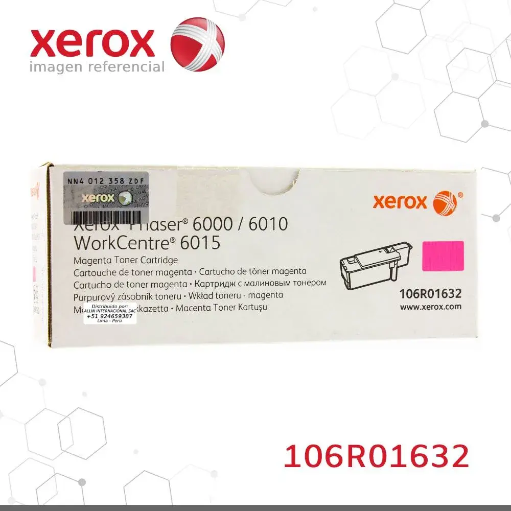 Toner Xerox 106R01632 Magenta 1K Phaser 6000, 6010, WorkCentre 6015 Capacidad estandar