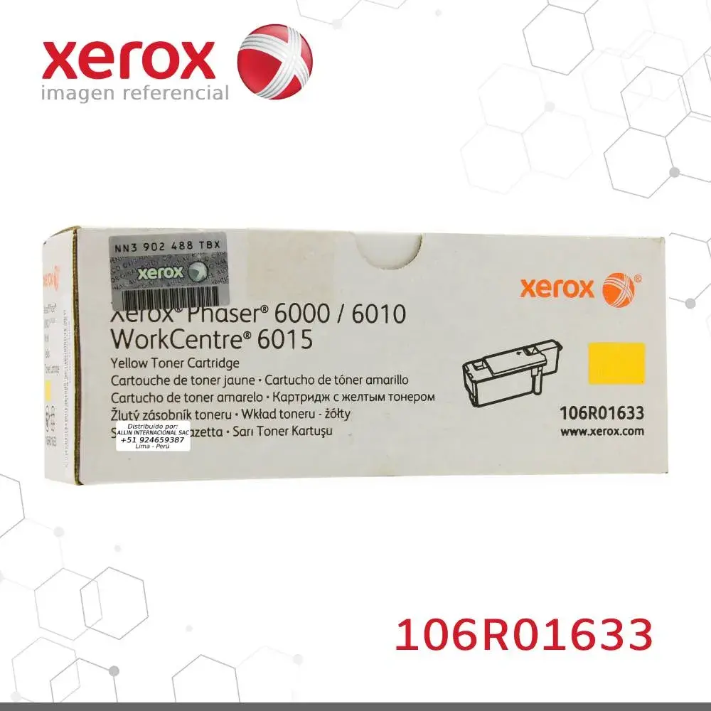 Toner Xerox 106R01633 Amarillo 1K Phaser 6000, 6010, WorkCentre 6015 Capacidad estandar