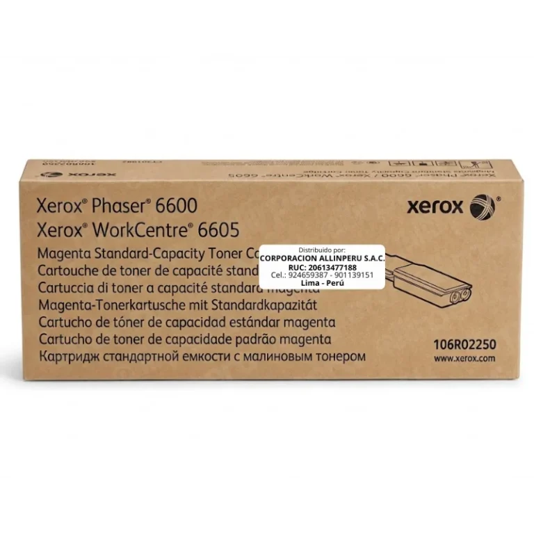 Foto de toner Xerox 106R02250 magenta original sellado fondo blanco
