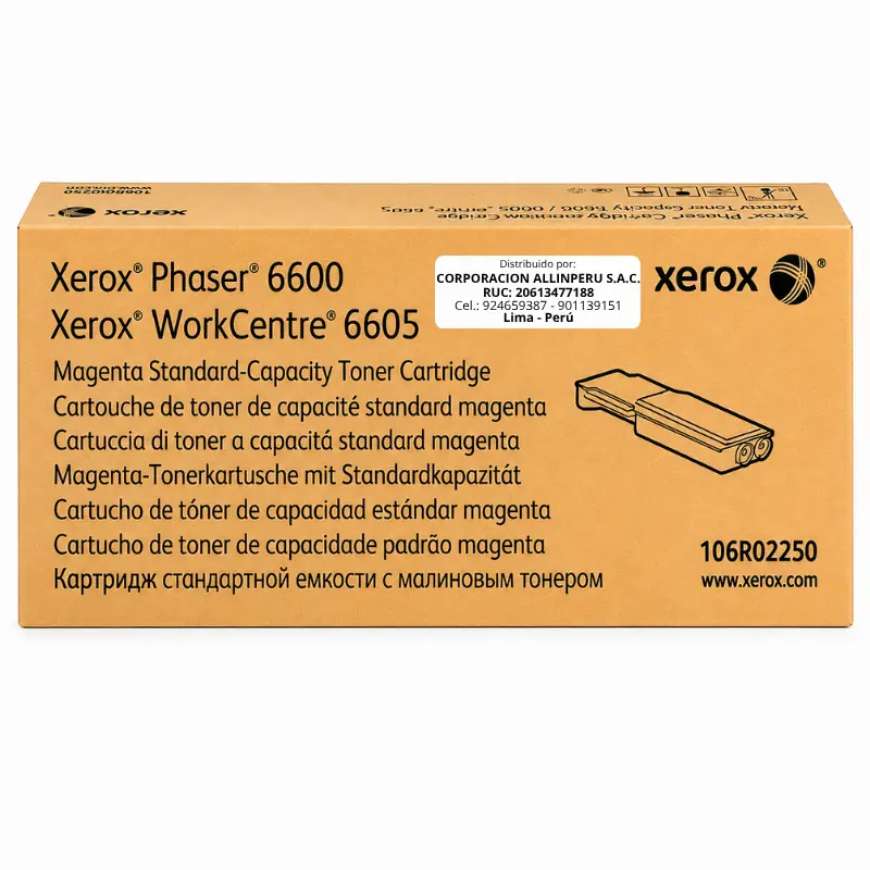 Tóner Xerox 106R02250 magenta original vista frontal del cartucho