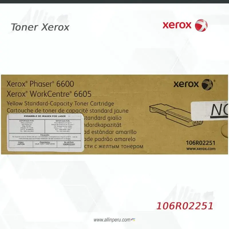 Toner-Xerox-106R02251-para-Phaser-6600-Workcentre-6605.webp Toner Xerox 106R02251 Amarillo 2K Phaser 6600, Workcentre 6605 Capacidad Estándar - Imagen 1
