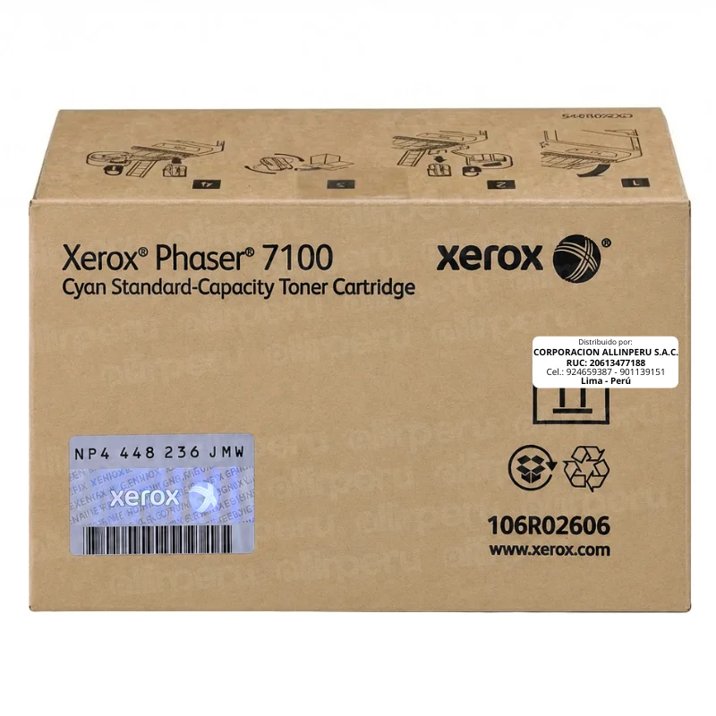 Tóner Xerox 106R02606 Cian Foto de tóner Xerox 106R02606 cian caja frontal Phaser 7100