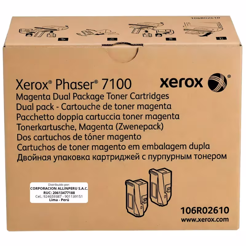 Foto de tóner Xerox 106R02610 magenta dual pack original para Phaser 7100