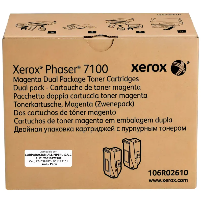 Foto de tóner Xerox 106R02610 magenta dual pack original para Phaser 7100