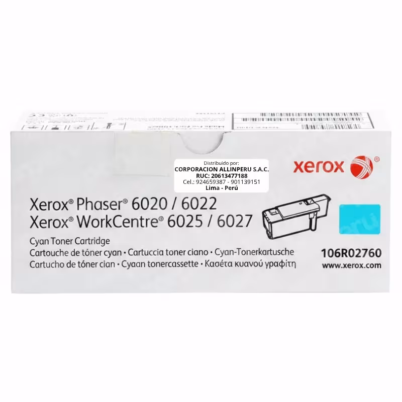 Foto de tóner Xerox 106R02760 Cyan original sellado vista frontal