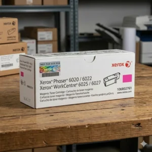 Foto de toner Xerox 106R02761 Magenta caja lateral con especificaciones técnicas