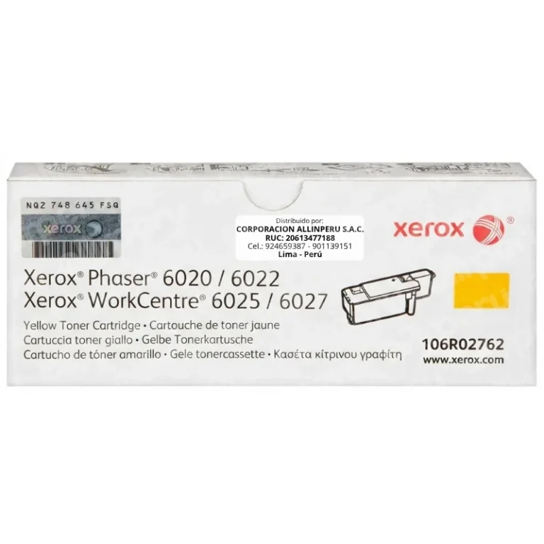 Foto de toner Xerox 106R02762 yellow original sellado fondo blanco