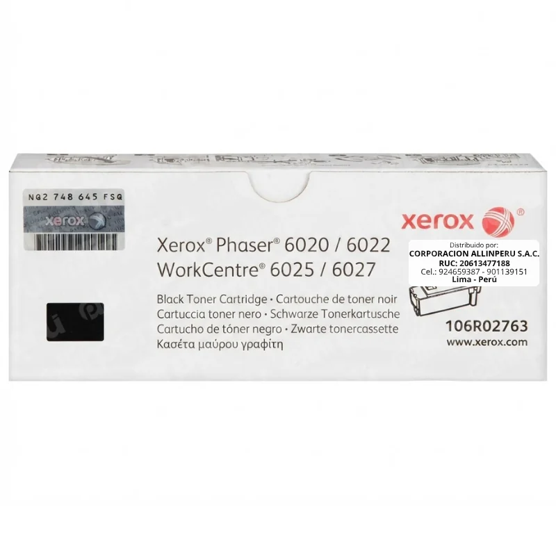 Foto de tóner Xerox 106R02763 negro original sellado vista frontal