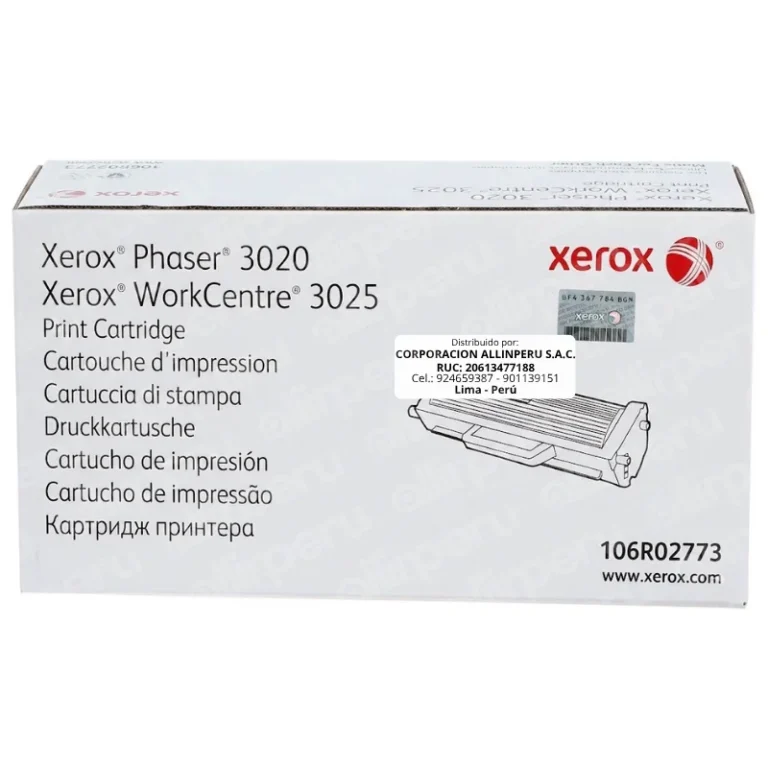 Foto de tóner original Xerox 106R02773 negro sobre fondo blanco, vista frontal