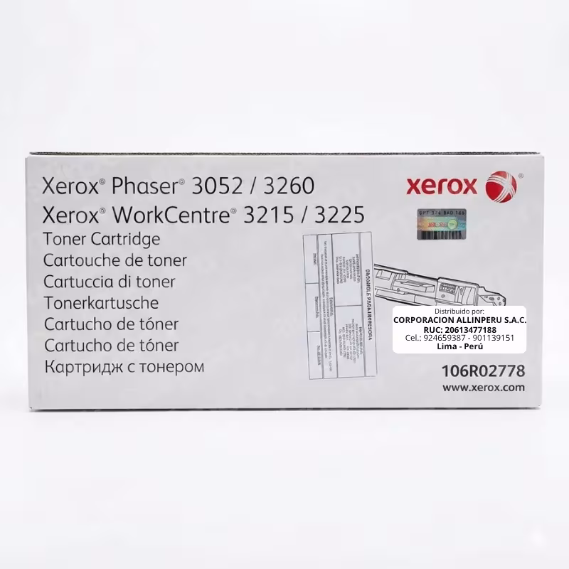 Foto de tóner Xerox 106R02778 negro original sellado vista frontal