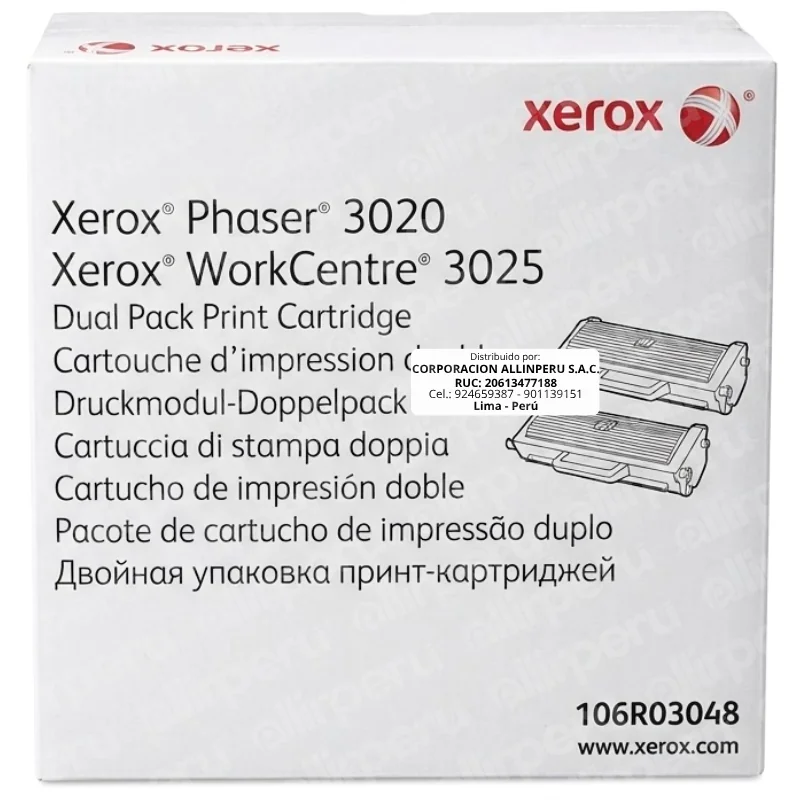 Toner Xerox 106R03048 Negro Phaser 3020, WorkCentre 3025 2 unidades en caja
