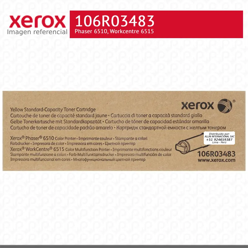 Toner Xerox 106R03483 Amarillo 1K Phaser 6510, Workcentre 6515 Capacidad Estándar