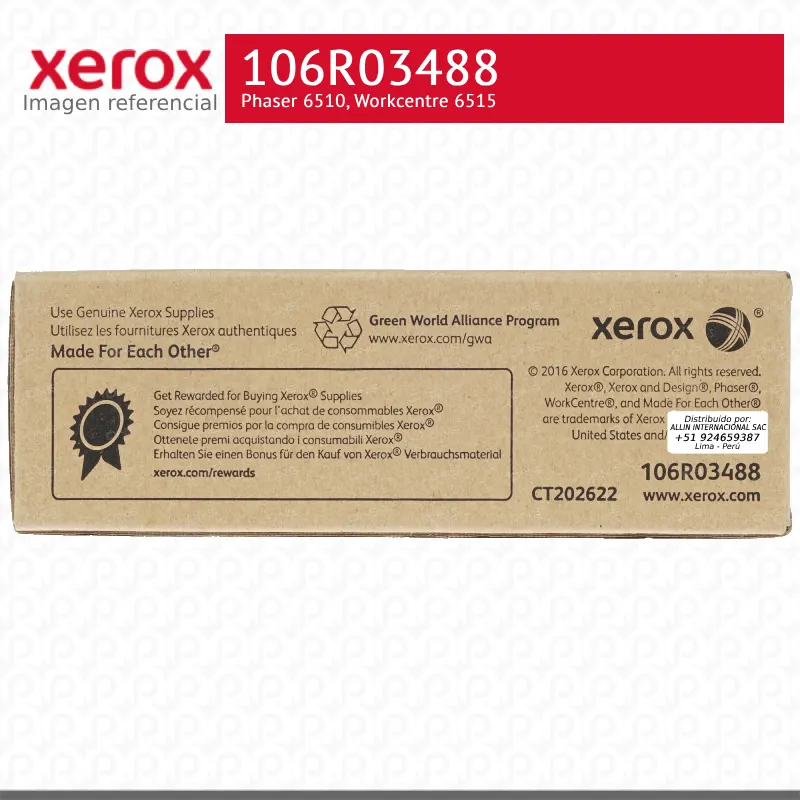 Toner Xerox 106R03488 Negro 5.5K Phaser 6510, Workcentre 6515 Alta capacidad