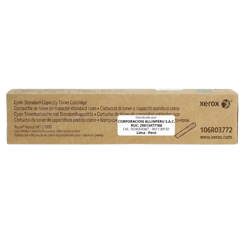 Toner Xerox 106R03772 Cian - Vista frontal de la caja Foto de toner Xerox 106R03772 cian caja frontal original