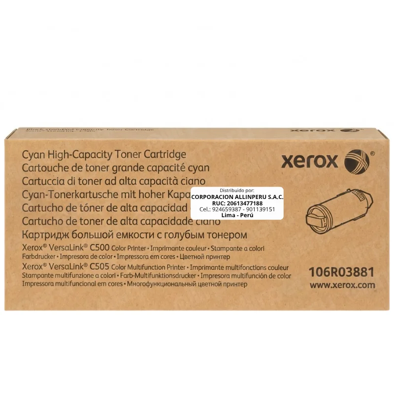 Foto de tóner Xerox 106R03881 cian caja frontal original
