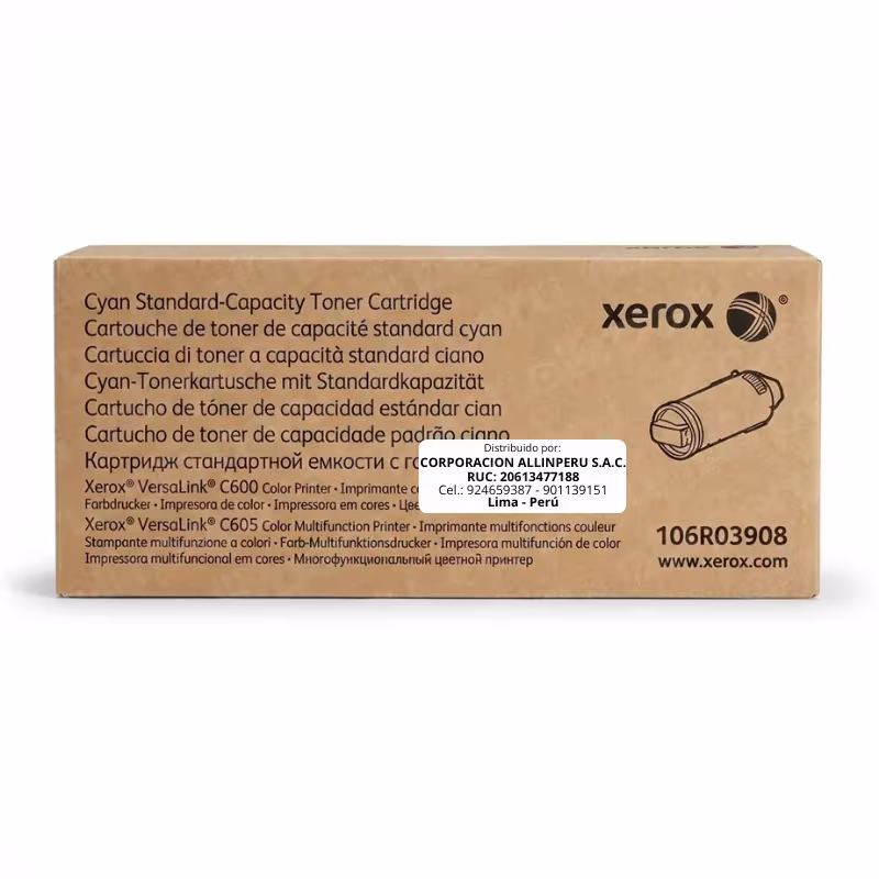 Tóner Xerox 106R03908 Cyan original para VersaLink C600 C605 — caja sellada