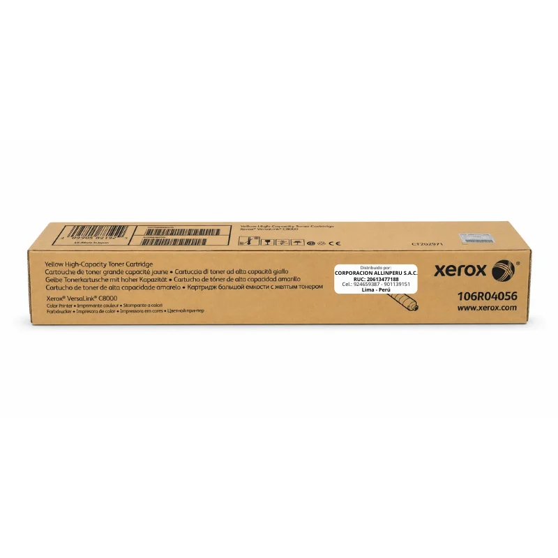 Tóner Xerox 106R04056 Amarillo — Vista frontal de caja Foto de tóner Xerox 106R04056 amarillo caja frontal VersaLink C8000