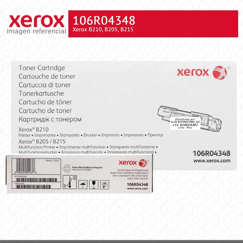 Toner Xerox 106R04348 Negro 3K B210, B205, B215 Capacidad Estandar