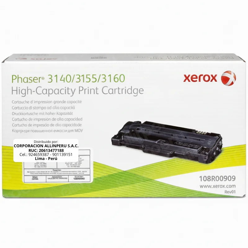 Foto de toner Xerox 108R00909 negro original caja frontal