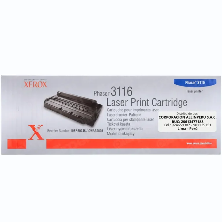 Tóner original Xerox 109R00748 negro para Phaser 3116 fondo blanco