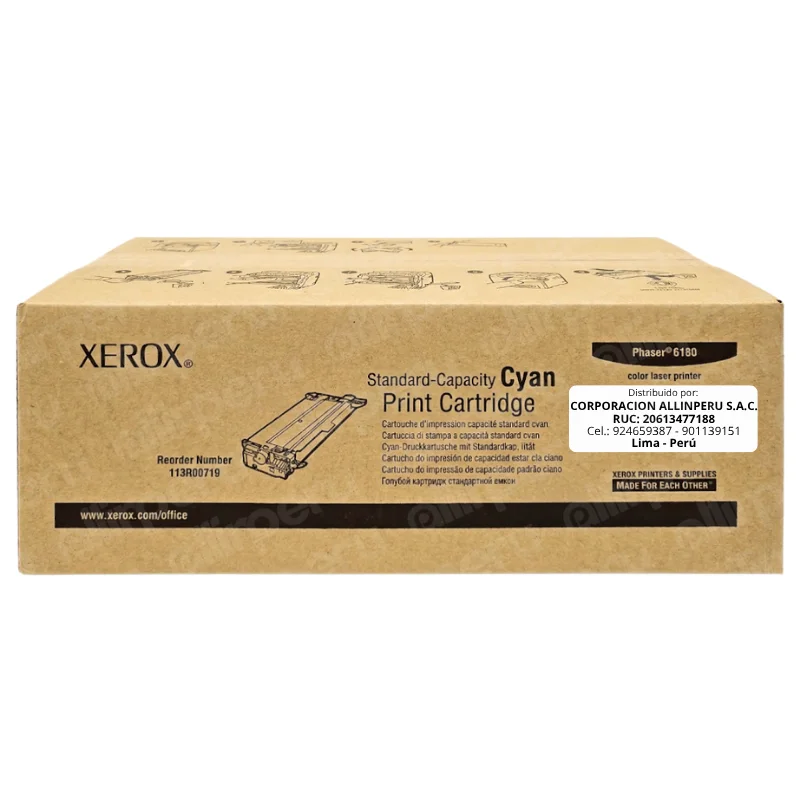 Foto de tóner Xerox 113R00719 cian frontal con caja original