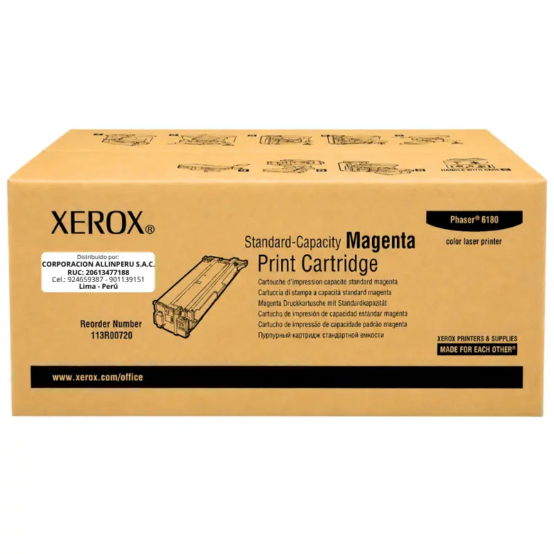 Foto de tóner Xerox 113R00720 magenta caja frontal Phaser 6180