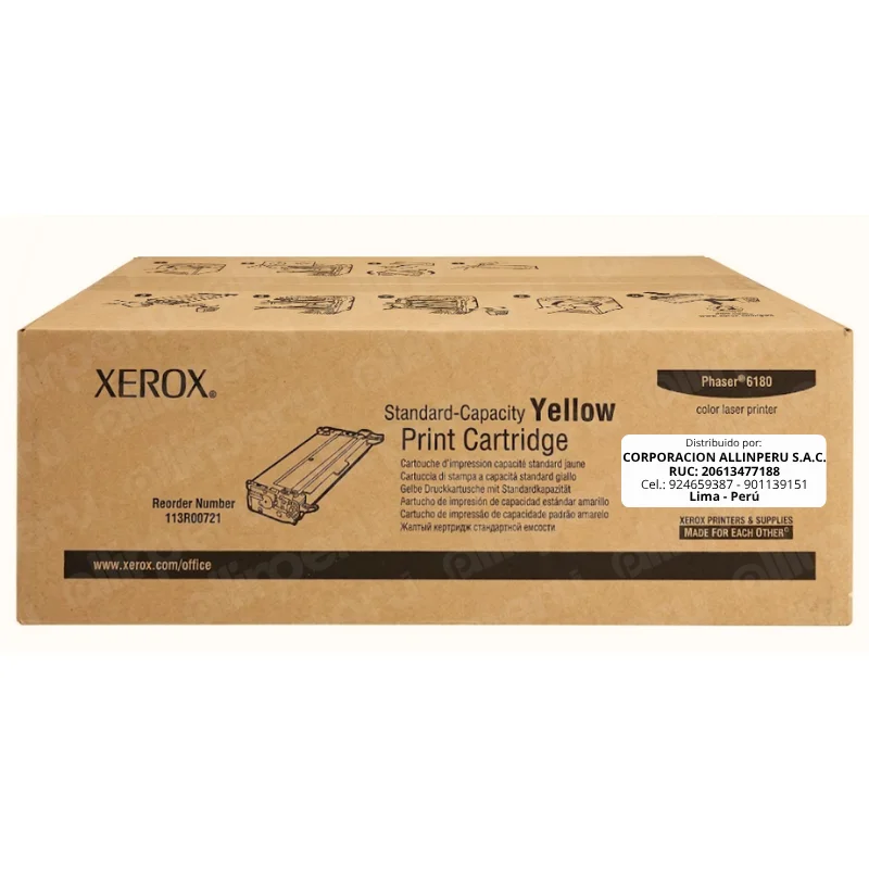Toner Xerox 113R00721 Amarillo - Vista frontal de caja Foto de toner Xerox 113R00721 amarillo caja frontal Phaser 6180
