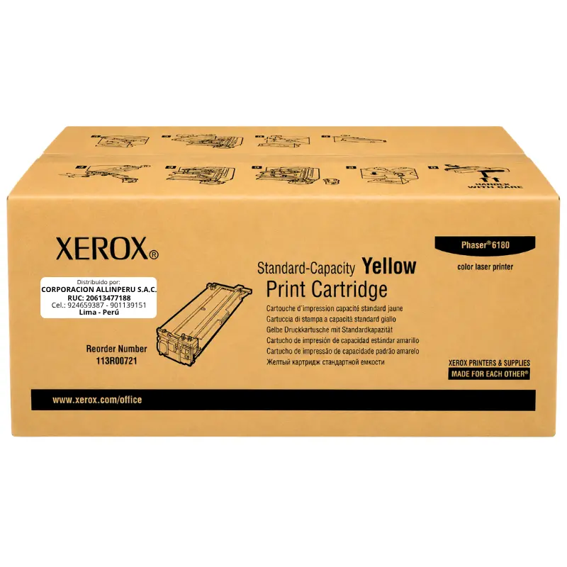 Foto de toner Xerox 113R00721 amarillo caja frontal Phaser 6180