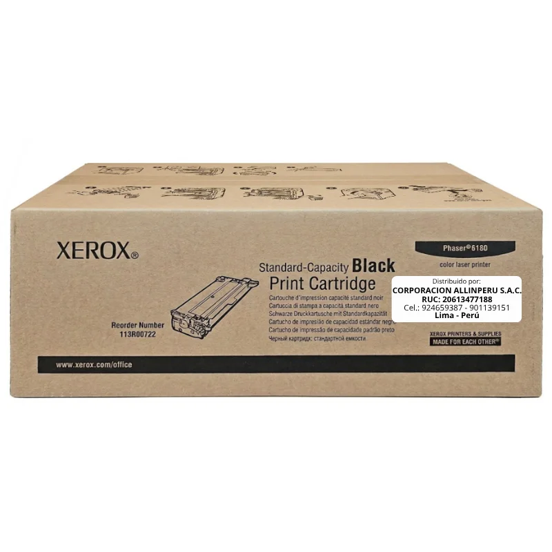 Toner Xerox 113R00722 Negro - Vista frontal Foto de toner Xerox 113R00722 negro caja frontal Phaser 6180