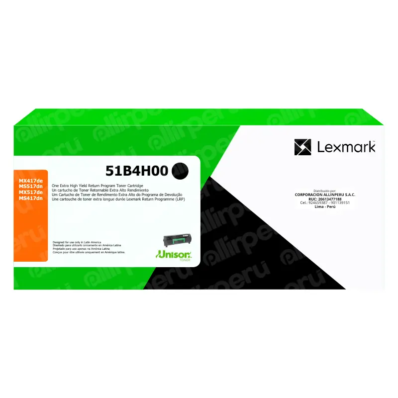 Toner lexmark 51B4H00 para MX417, MS517, MS417