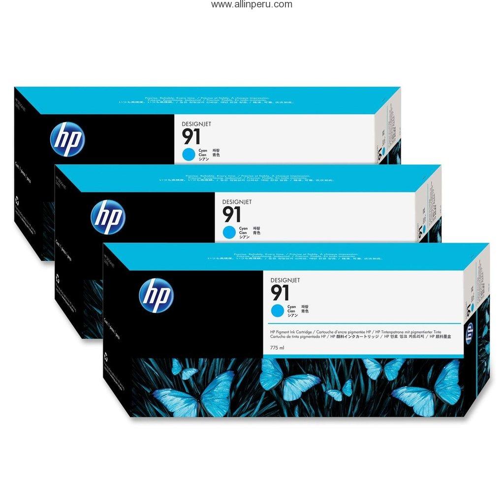 Tinta HP® 91 3-Pack Cyan C9483A, 775Ml